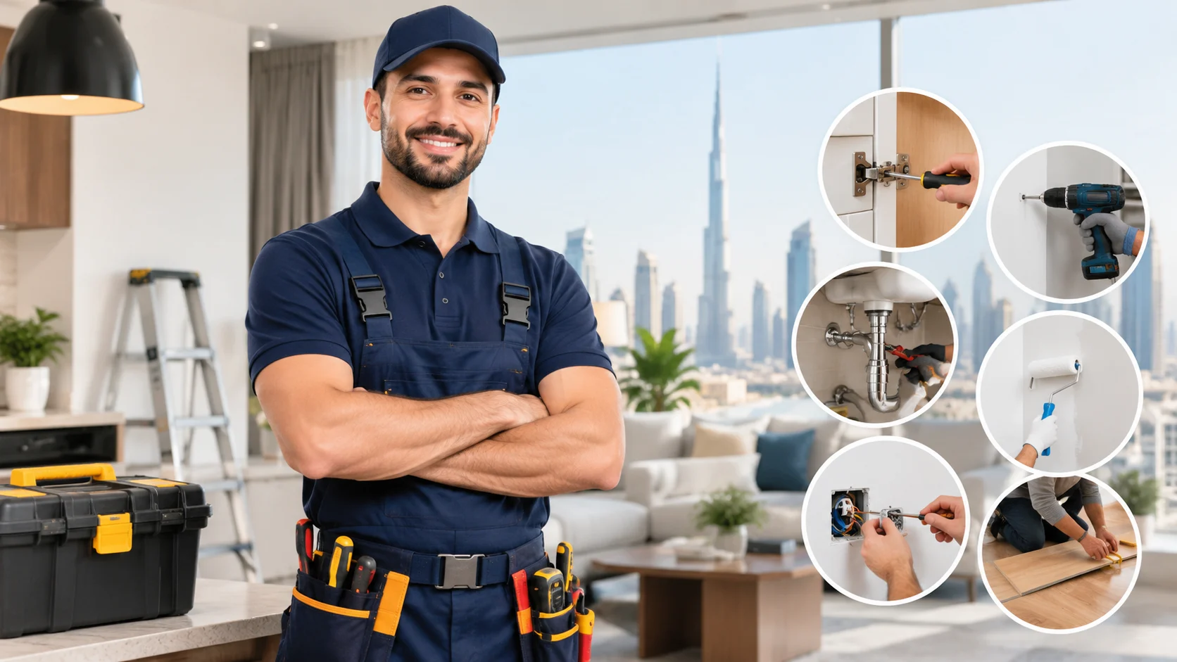 Professional handyman in Dubai with tools